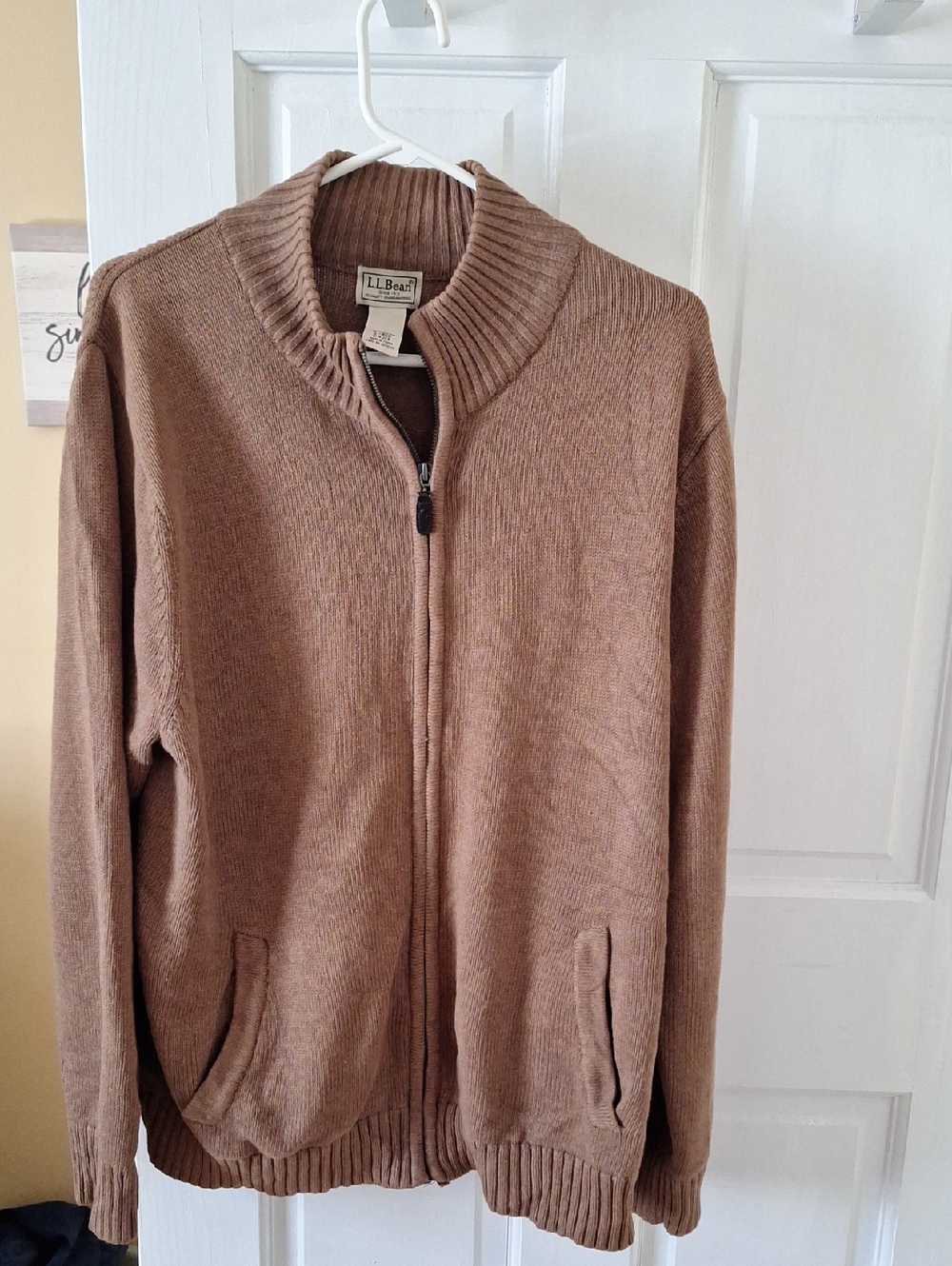 L.L. Bean Men’s Light Brown Full-Zip Ribbed Collar Sweater Jacket